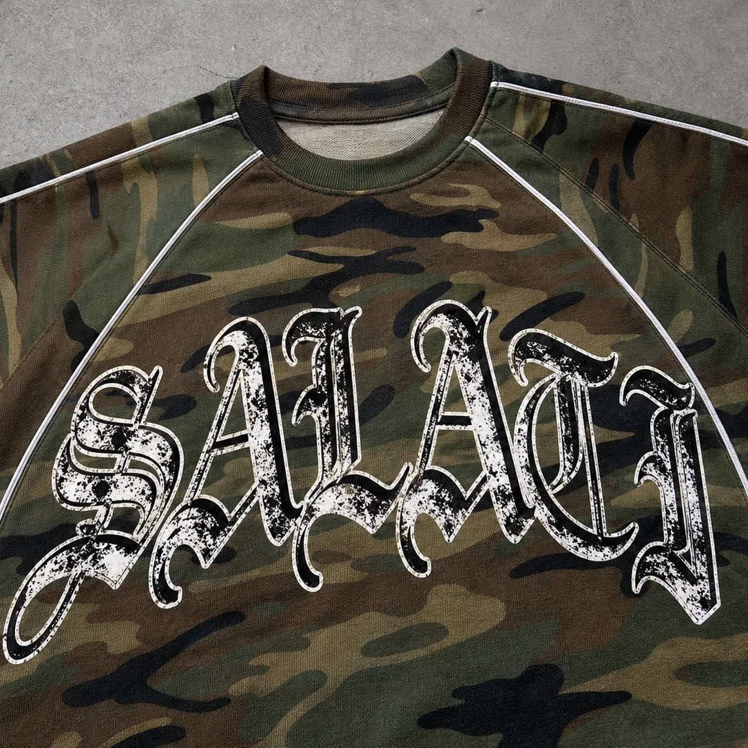 Wholesale Custom Logo Camo Graphic Print Oversized Crewneck Cotton Streetwear Casual Autumn Vintage Men Long Sleeve T Shirt gallery 3