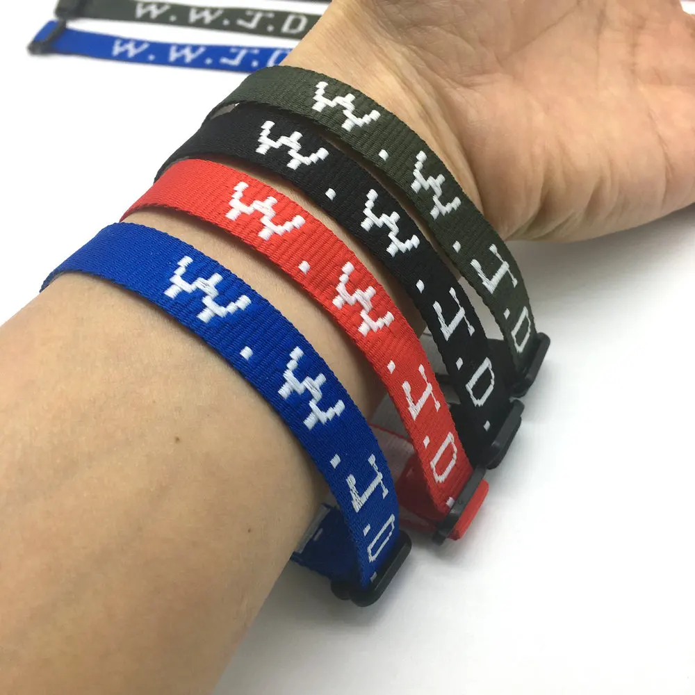 カスタムポリエステルジャカードWWJDリストバンド調節可能な