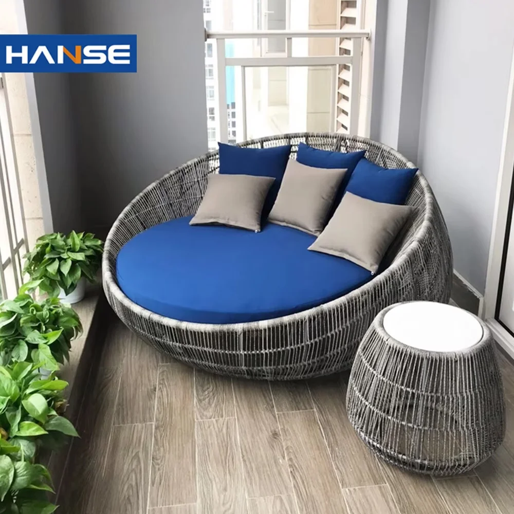 Outdoor Round Oval Rattan Canopy Sun Bed Comfortable Beach Lounger Daybed Hotel Living Room Bedroom Villa Hospital Warehouse