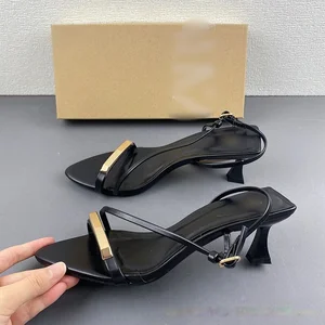 QuiteS 2026 Women's Summer Fashion Open Toe High Heel Stiletto Sandals Black with Metal Buckle Slip-On Closure Waterproof