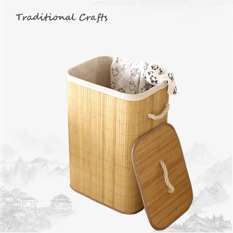 Foldable Laundry Basket Bamboo Storage Folding Laundry Basket Organizer