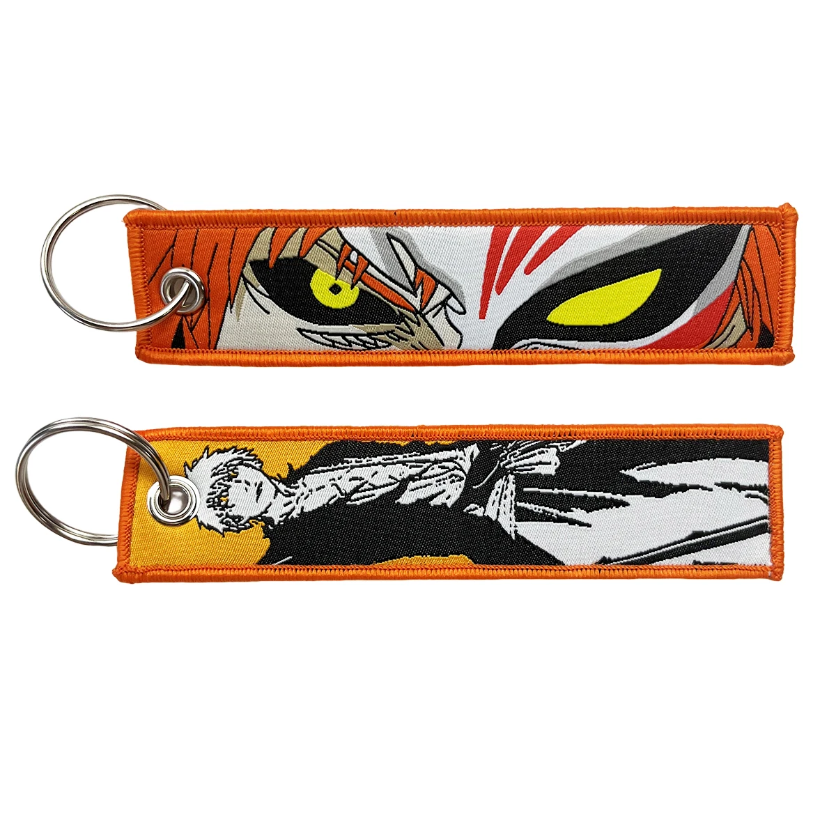100 Designs High Quality Factory Custom Key Ring Anime Fabric Keyring Satoru Gojo Woven Logo Jet Tag Key Chain Embroidery