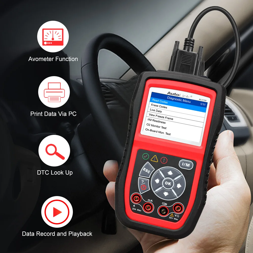 Autel AutoLink AL539B OBD2 Scanner Automotive Electrical Tester ODB2 Code Reader OBD 2 Diagnostic Tool for Battery test PK Al519
