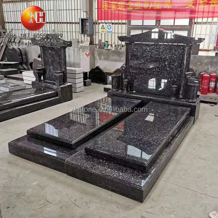 American Style High Polished Grey and Black Marble Stone Monument New Design Double People Tombstone and Double Gravestone