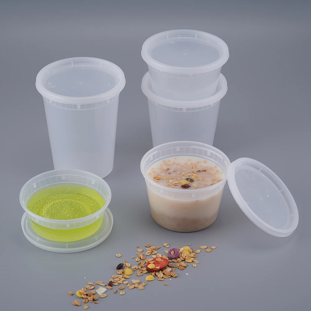 Freezer Safe Food Storage Soup Container Stackable Disposable Plastic Meal Prep Cup Deli Containers with Airtight Lids, 32 oz
