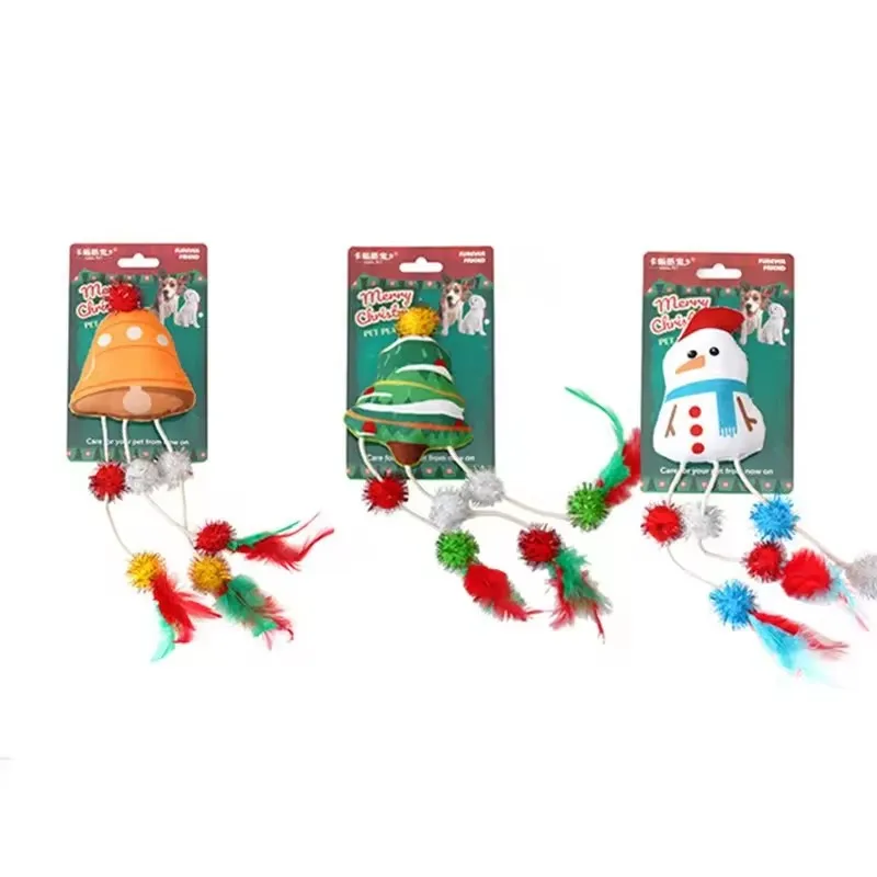 Christmas Pet Cat Toys Catnip Feather Plush Toy for Kitten Cat Chew Toy Interactive Pet Products Cat Accessories