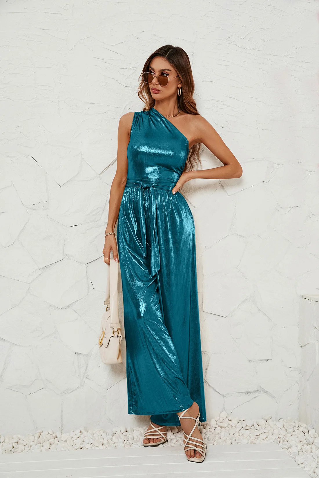 2024 Spring and Summer New Foreign Trade Women's Suspenders Sexy Suit Jumpsuit Open Back Waist Trousers Wide Leg Pants Dress