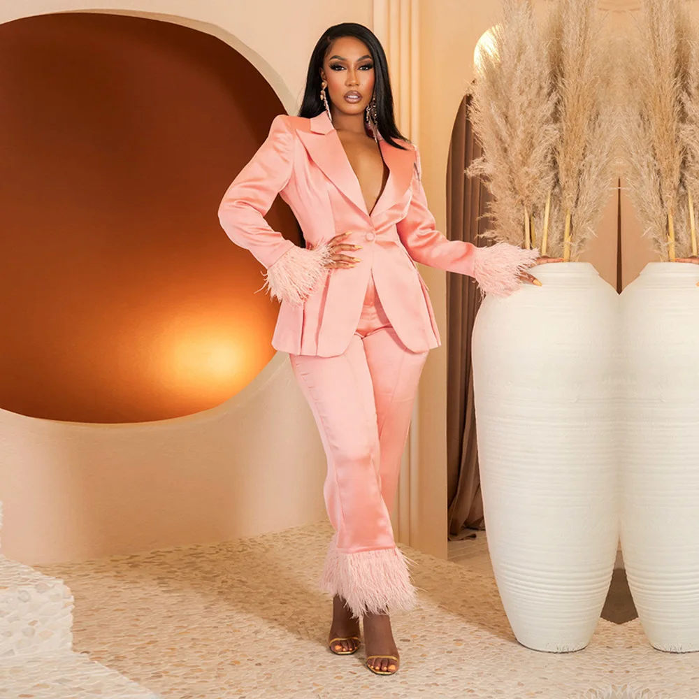 YP Custom Lady Business Suits Fall Fashion Single Button Blazer Two Piece Pants Set Casual Style Knee Length Prom Party Wear