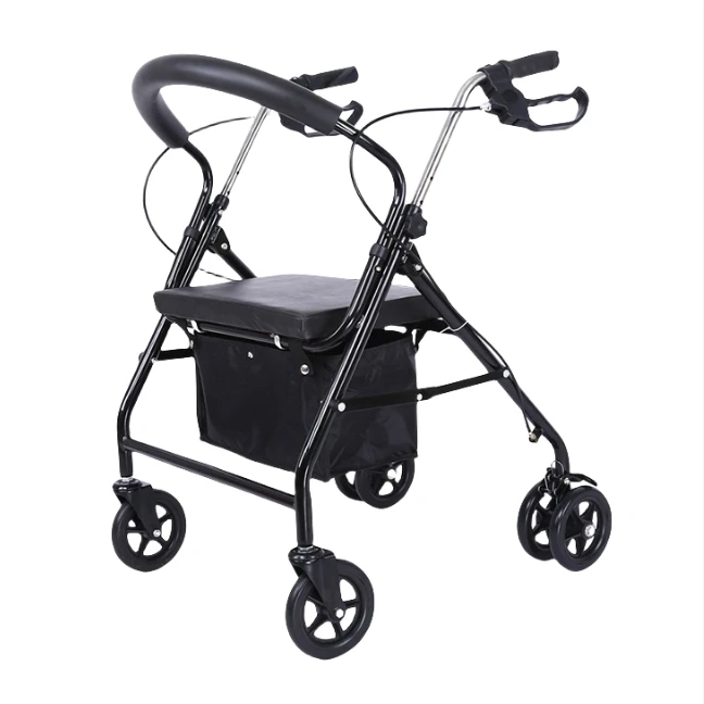 lightweight aluminium adults elderly walking aids foldable Walker with 4 Wheels and Bag Sports Folding Shopping Cart