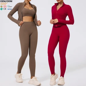 XW-XTTZ420-3 Long Sleeve Jacket Legging Butt Lifting Custom Solid Breathable Fitness Gym Clothing Women 2 Piece Yoga Wear Set