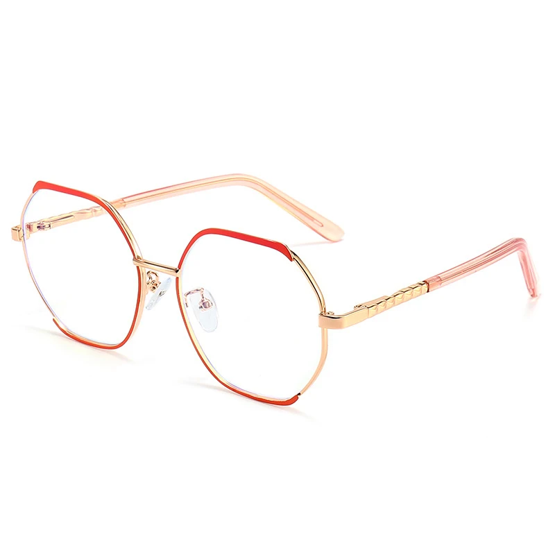 Fashion Orange Myopia Glasses Women 2024 Vintage Polygon Square Blue Light Blocking Eyeglasses Metal Nearsighted Eyewear Frames