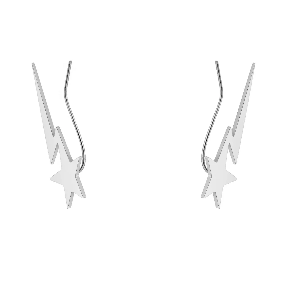 Original Design 18K Gold Plated Stainless Steel Jewelry Piercing Lightning Thunder Star Ear Clip For Women Gift Earrings E221478