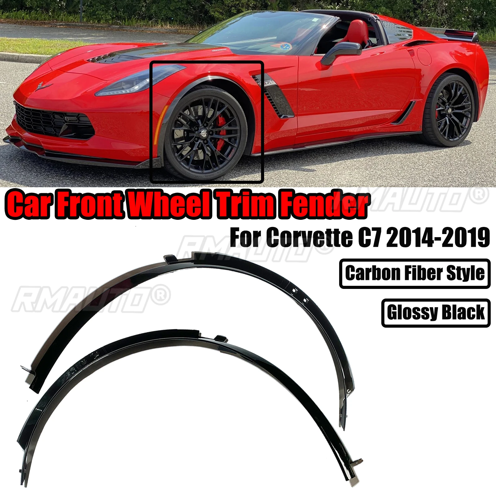 Carbon Fiber Print Front Fender Flares For Corvette C7 2014-2019 – Pair, ABS Plastic