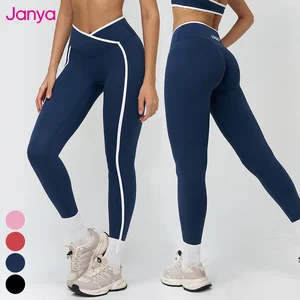 Janya Nylon Color Blocking Slim Fit No Front Seam Sports & Fitness Gym Leggings High Waist Yoga Leggings for Women High Quality