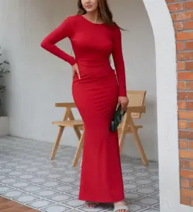 Latest America New Fashion Long Sleeve Elegant Open Back Ruched Elegant Dresses Women Evening Dress
