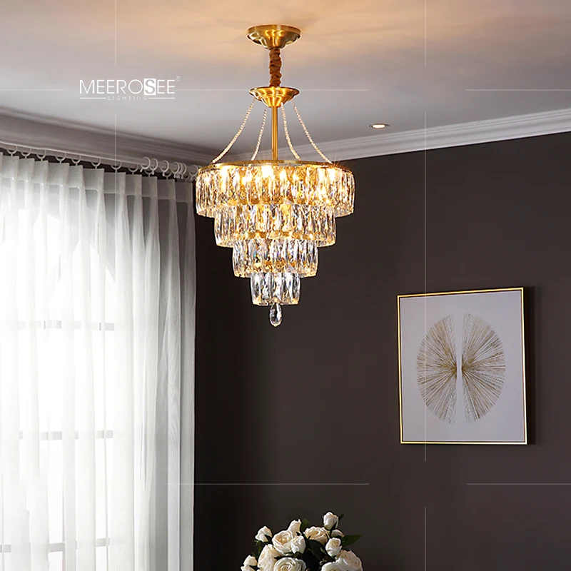 Meerosee Multi Faceted K9 Crystal Chandelier Copper/ Gold Colored Metal Chandeliers Lamp Body Decorative Lighting MD86820