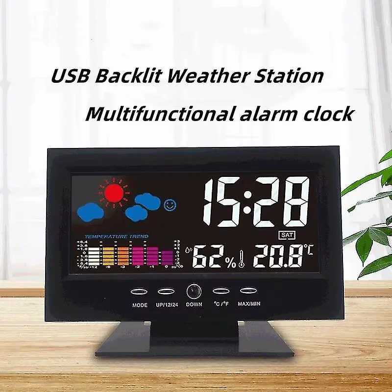 Indoor Thermometer Hygrometer Intelligent Alarm Table Alarm Clock Time Date Calendar Temperature Digital Led Clock Voice Control