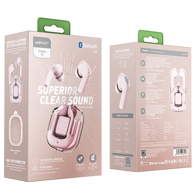 ACEFAST T6 LED Display True Wireless Hifi Stereo Earphone Earbuds With Charging Case