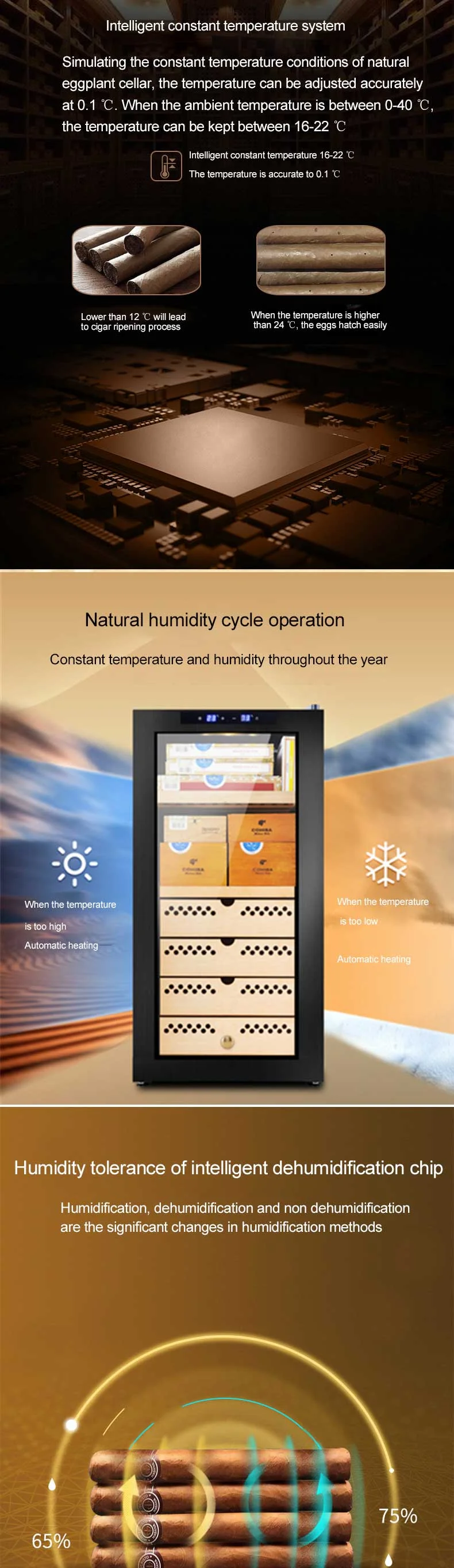 Small Humidity Cigar Cabinet Air Cooled Single Temperature Cedar Wood ...