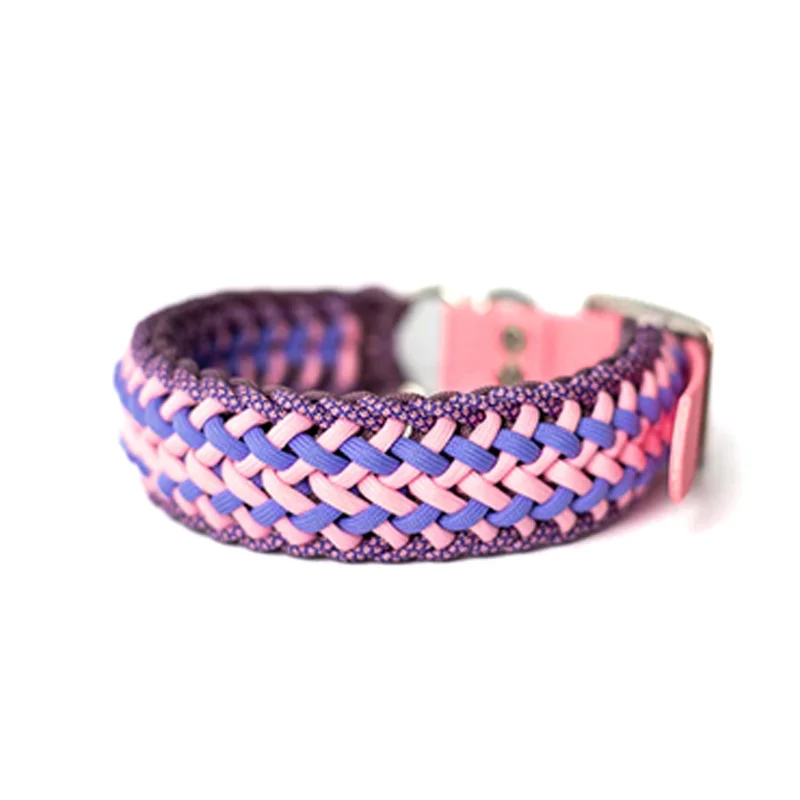 Custom Color Logo Pet Accessories Manufacture Personalized Adjustable Macrame Hand Woven Paracord Pet Dog Collar and Leash Set
