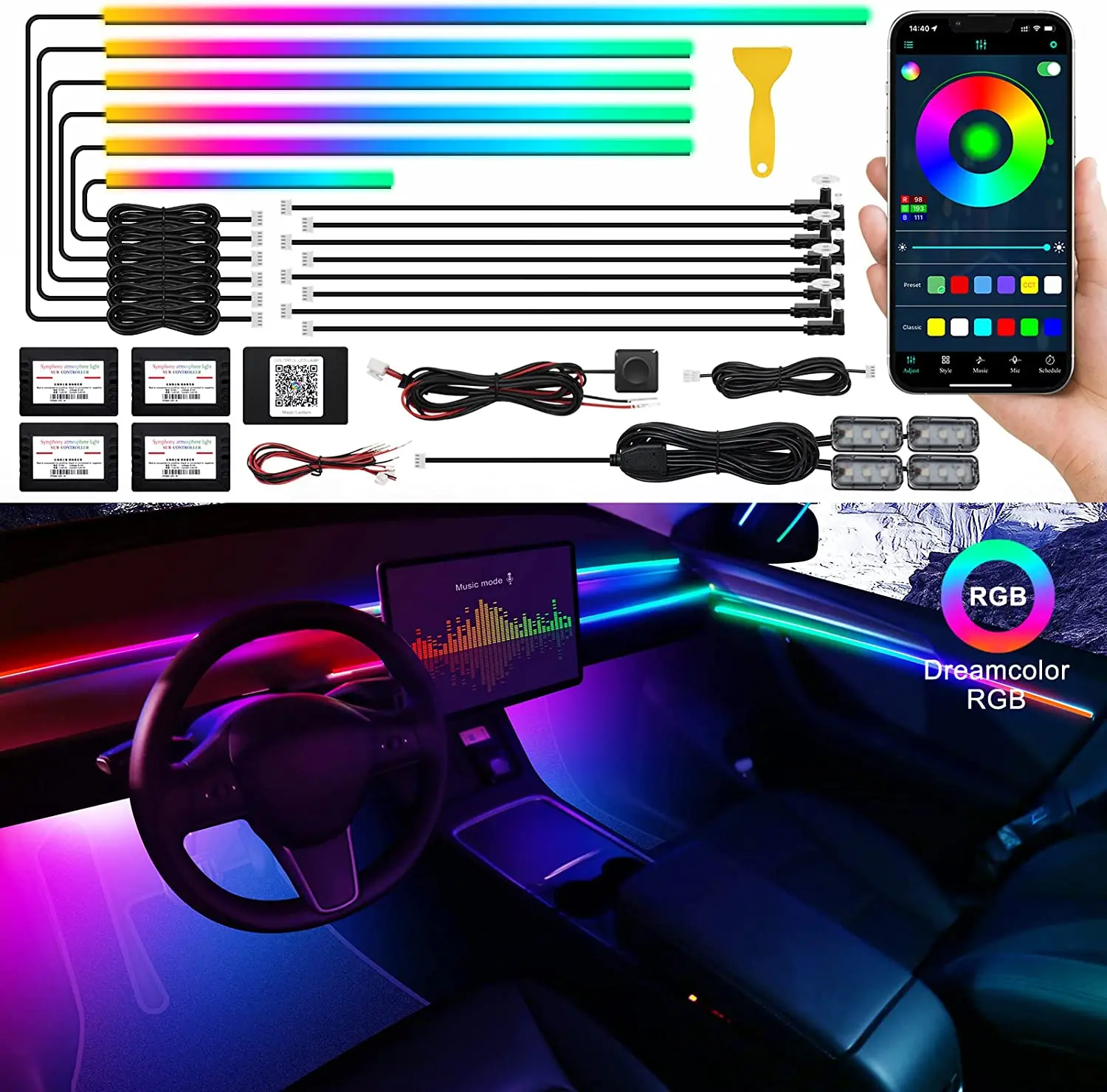 Mini Led Dash RGB Symphony 3 Zone 18 in 1 Ambient Light Car Interior LED