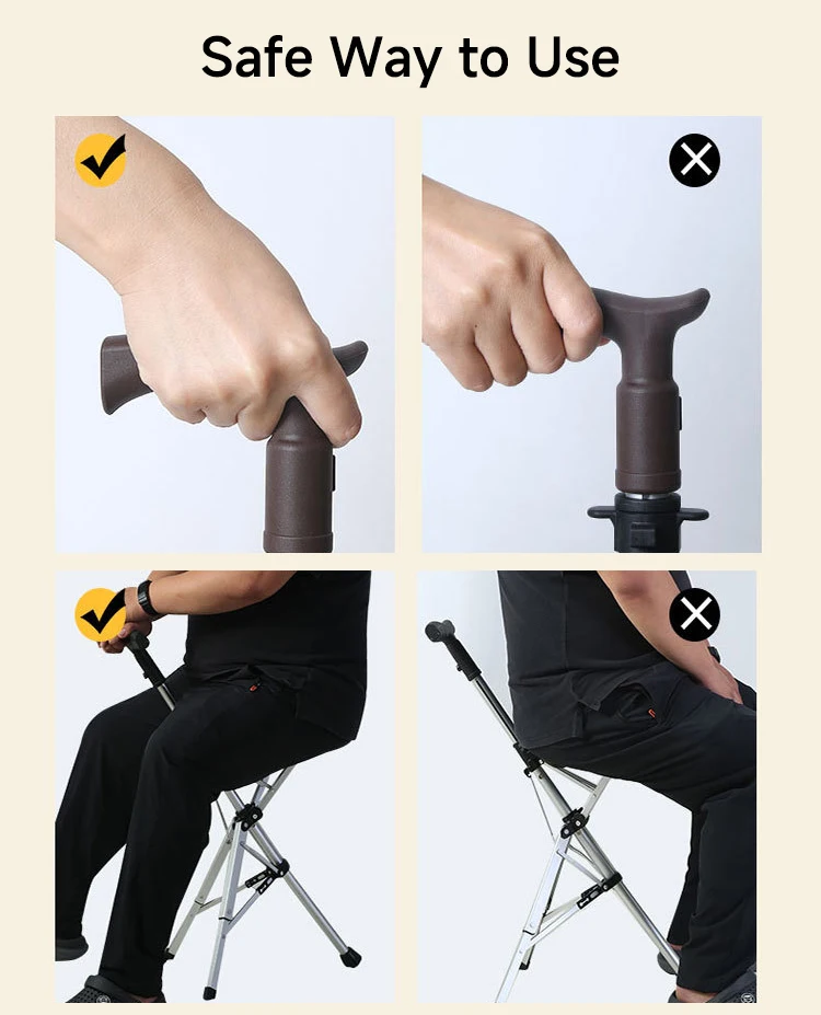 Portable Folding Walking Stick Seat, Lightweight Aluminum Crutch Chair, Outdoor Camping Seat Cane for Elderly Travel and Hiking