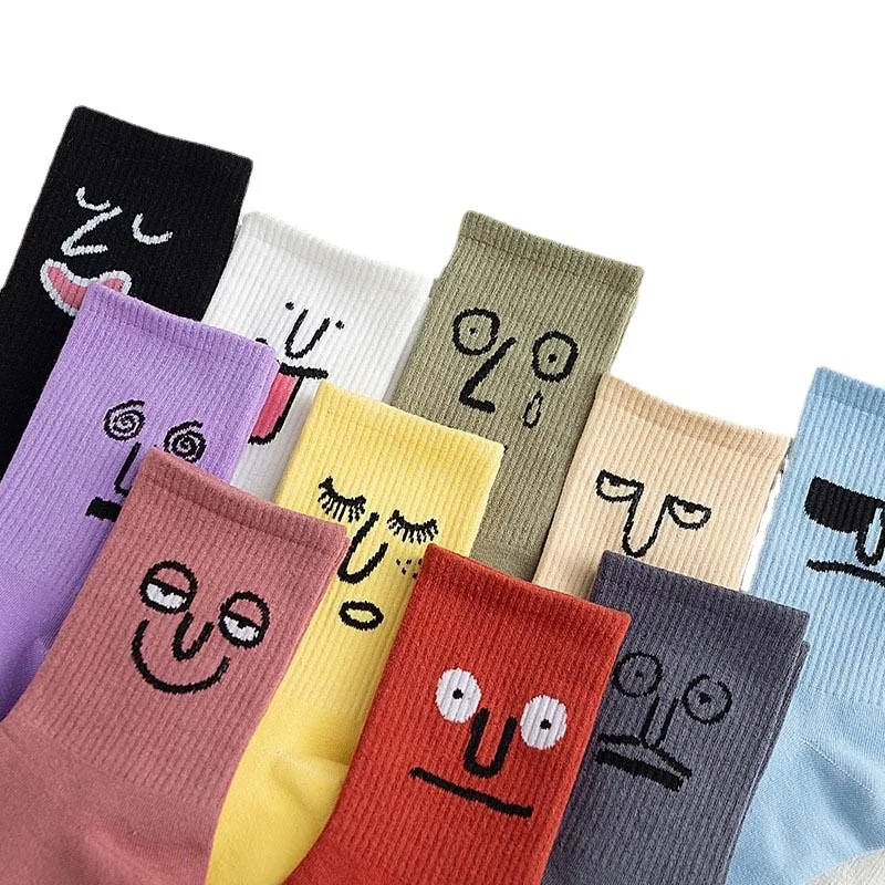 Корейские Веселые Модные женские цветные носки Харадзюку с забавными выражениями милые для девочек унисекс сюрпризом средней длины женщин