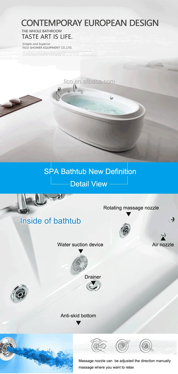 Fico Aathroom Acrylic Freestanding Bathtub Soaking Massage Hot Tubs