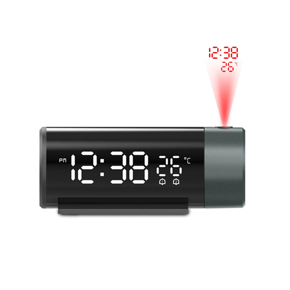 180 Rotation USB Bedside Alarm Clock Electronic Wall Snooze Alarm Projection Premium Bedside Temperature Clock