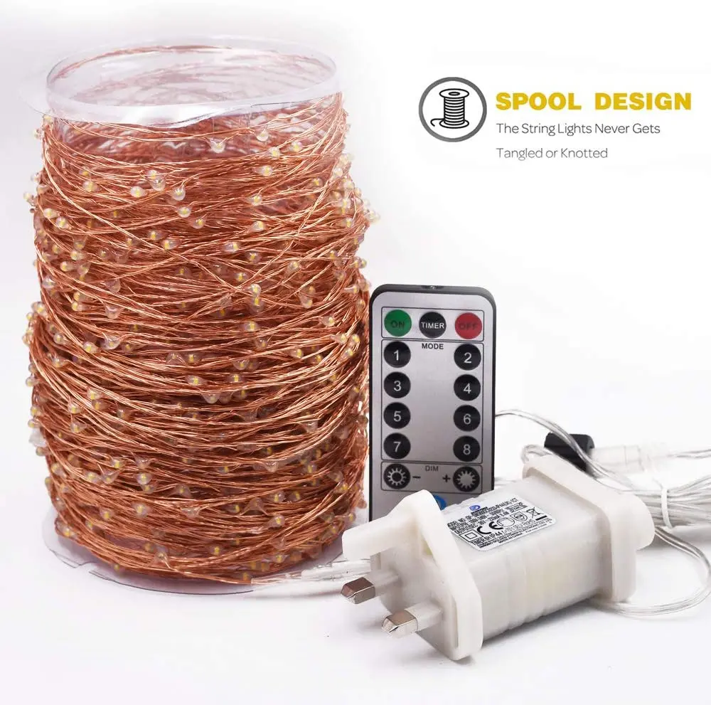 Diy 1000led Copper Wire 100m Led Fairy Light 8modes Warm White Copper