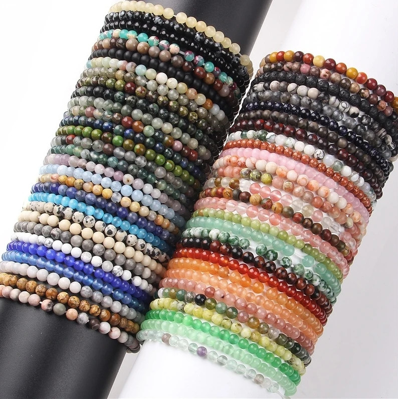 Feng Shui Healing Power Natural Gemstone Bead Bracelet 4mm Beads Couple Bracelet Customized Luxury Crystal Women Jewelry