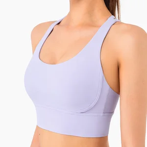 Custom Plus Size Nude Cross Back High Support Eco-Friendly Women's Yoga Sports Bra U-Neck Shock Absorbing Soft Spandex/Nylon
