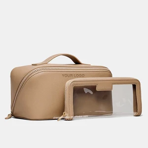 Custom Logo PU Pebble Leather Ladies Makeup Vanity Case Women Travel Cosmetic Bag With Handle