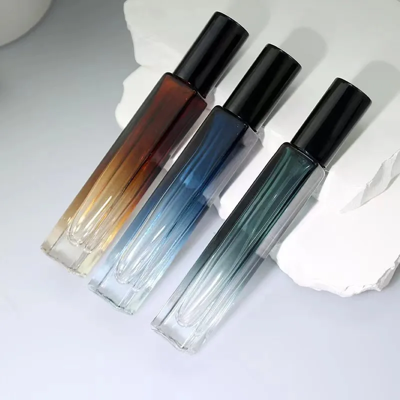Custom Luxury Recyclable 5ml 10ml Glass Perfume Bottle Gradient Square Frost Finish Pump Spray Lid Packaging Cream Serum Carton