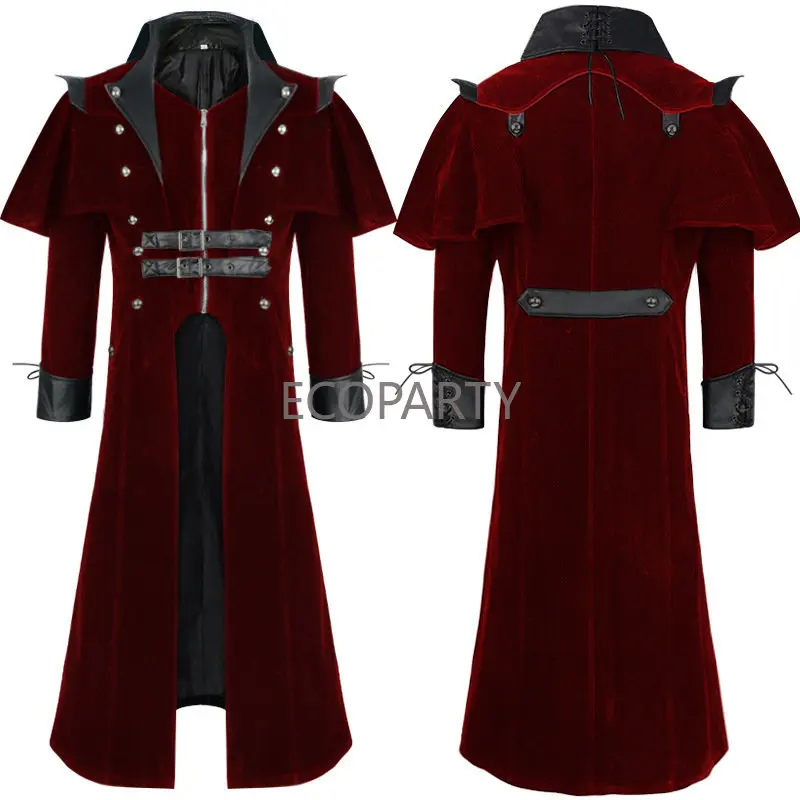 Chaqueta Medieval Steampunk Victoriana Para Hombre | Estilo Gótico Y Renacentista | Cuello Alto Y Cremallera | Ideal Para Halloween Y Cosplay | Tallas S-3XL | Colores Negro Y Rojo