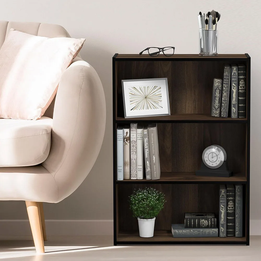 product columbia walnut 3 tier open shelf bookcase elegant living room furniture-2