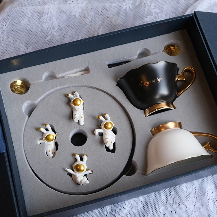 Custom Hot Sale Gift Set Ceramic Cup And Saucer Set Luxury Gold Rim