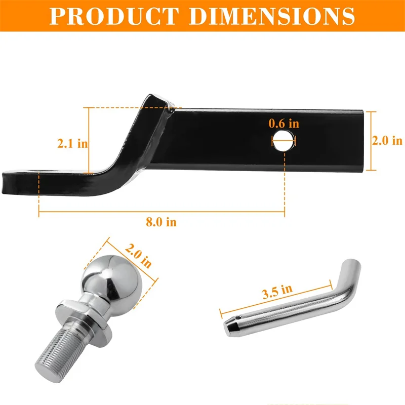 2 Inch Solid Steel Tow Ball Hitch Pin Clip Trailer Hitch Towing Drawbar