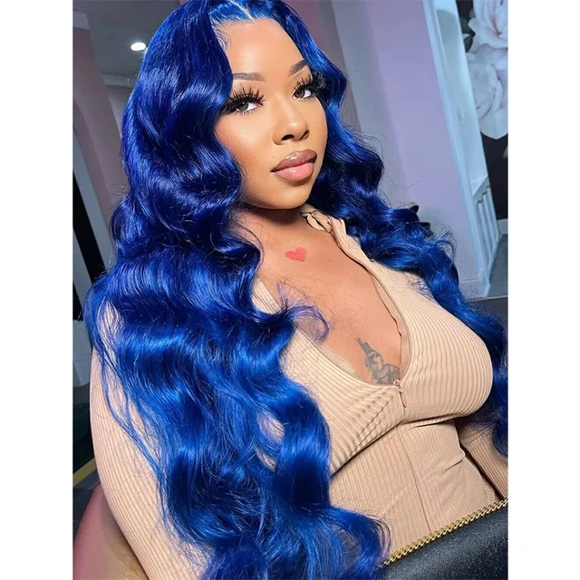 Navy Blue 13x4 Lace Front Body Wave Human Hair Wigs Brazilian Blue Colored  Transparent Lace Front Wigs For Women Pre Plucked