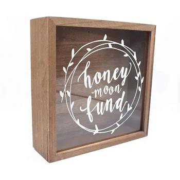 Fund Wood Box wedding box chest couple gift wedding gift card word 11'' x 11'' x 3.5'' Money frame