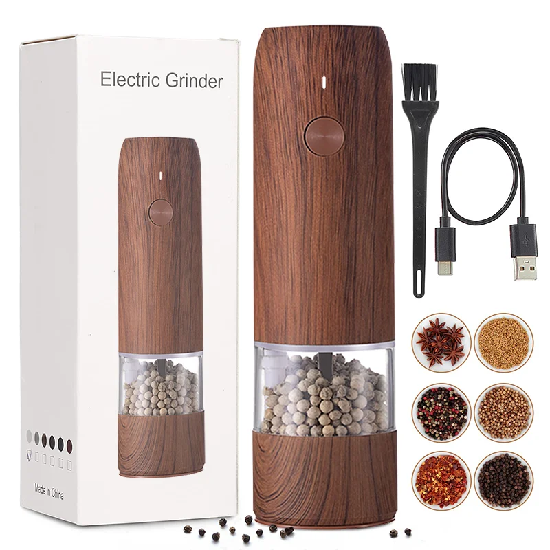 Environmental Protection Plastic Electric Pepper Grinder USB Rechargeable Portable Durable Automatic Salt Pepper Grinder Mills