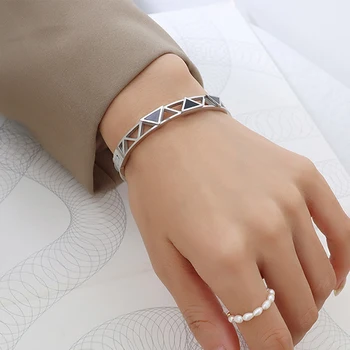 Dainty Black Acrylic Triangle Bangles - Gold Plated Stainless