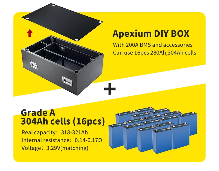 Apexium Diy Kits Bms 16pcs Battery Cells Case 48v Lifepo4 280ah 304ah