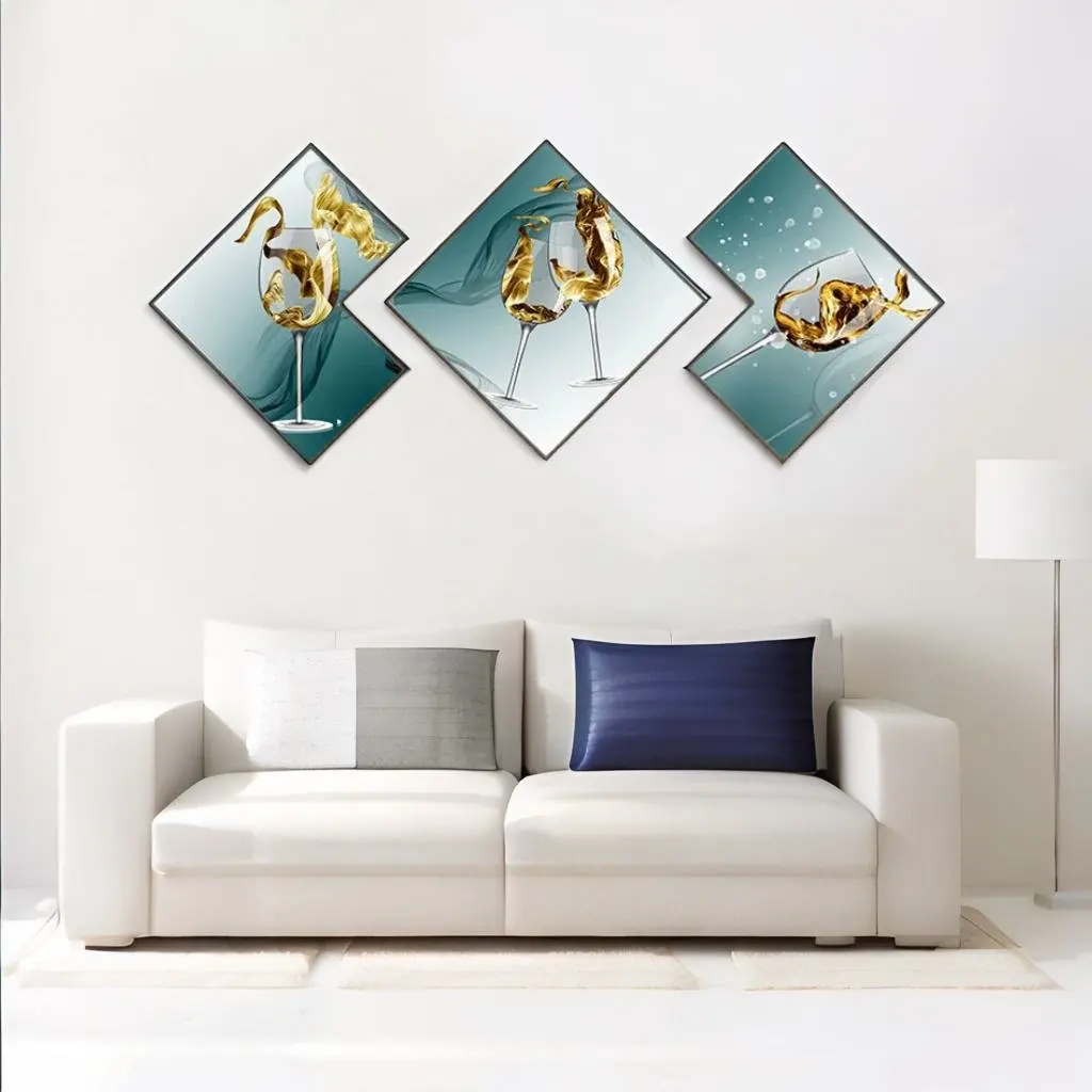 Nordic color 3 piece set fashion abstract wall art living room home decoration diamond crystal porcelain painting