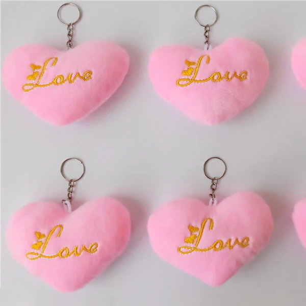 Wholesale Mini Stuffed Love Embroidered Plush Heart Keychain For Backpack Ornaments Bag Hanging