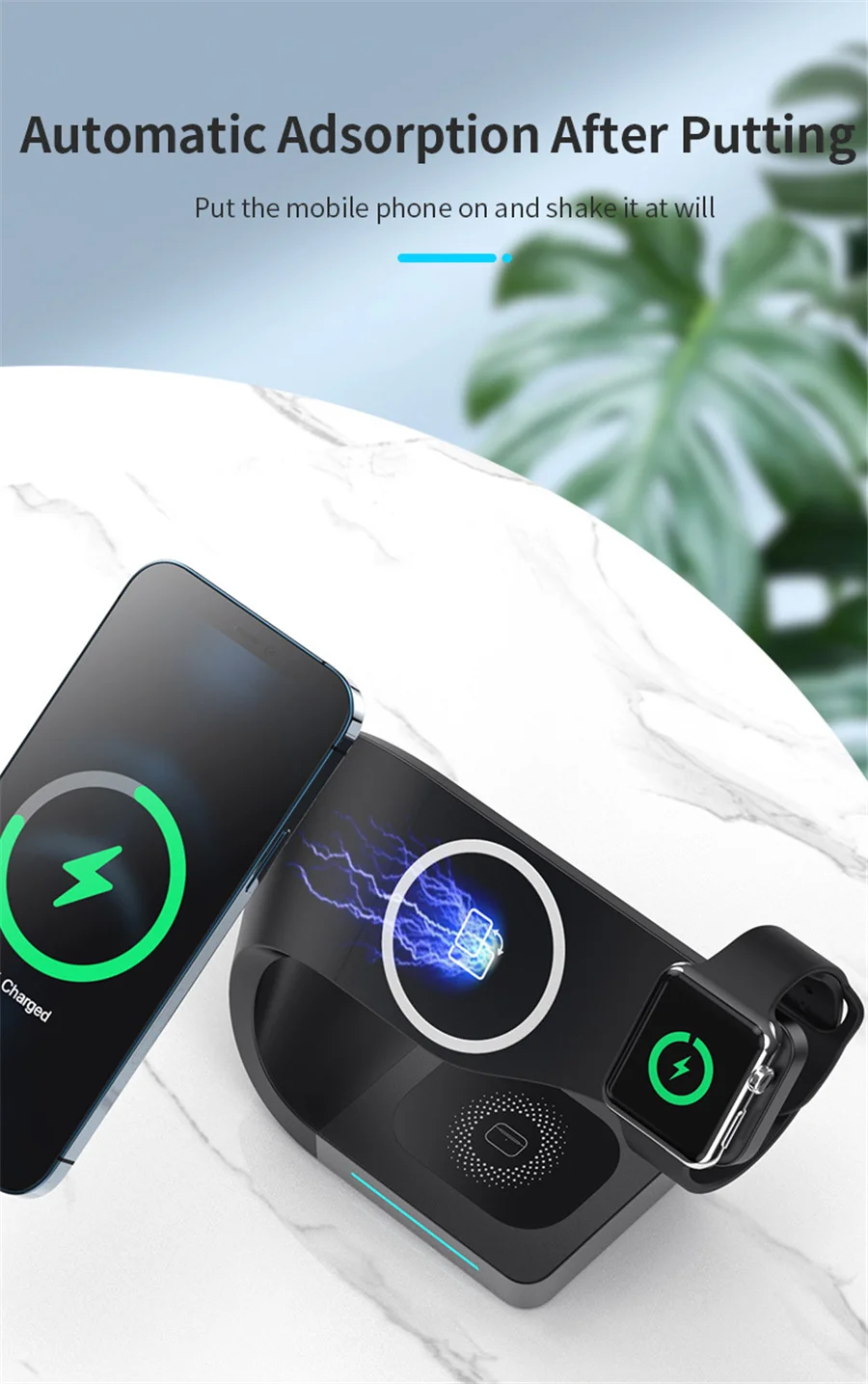Latest 15W Fast Wireless Charger Stand Dock Station 3-in-1 Technology for Smart Watch Earphones Electric Magneti Dock for iPhone