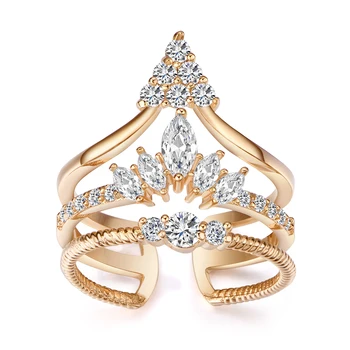 KAYMEN Luxury Adjustable Nice Rings for Women Wedding Engagement Party Statement Gold Color Crown Shape Ring Jewelry