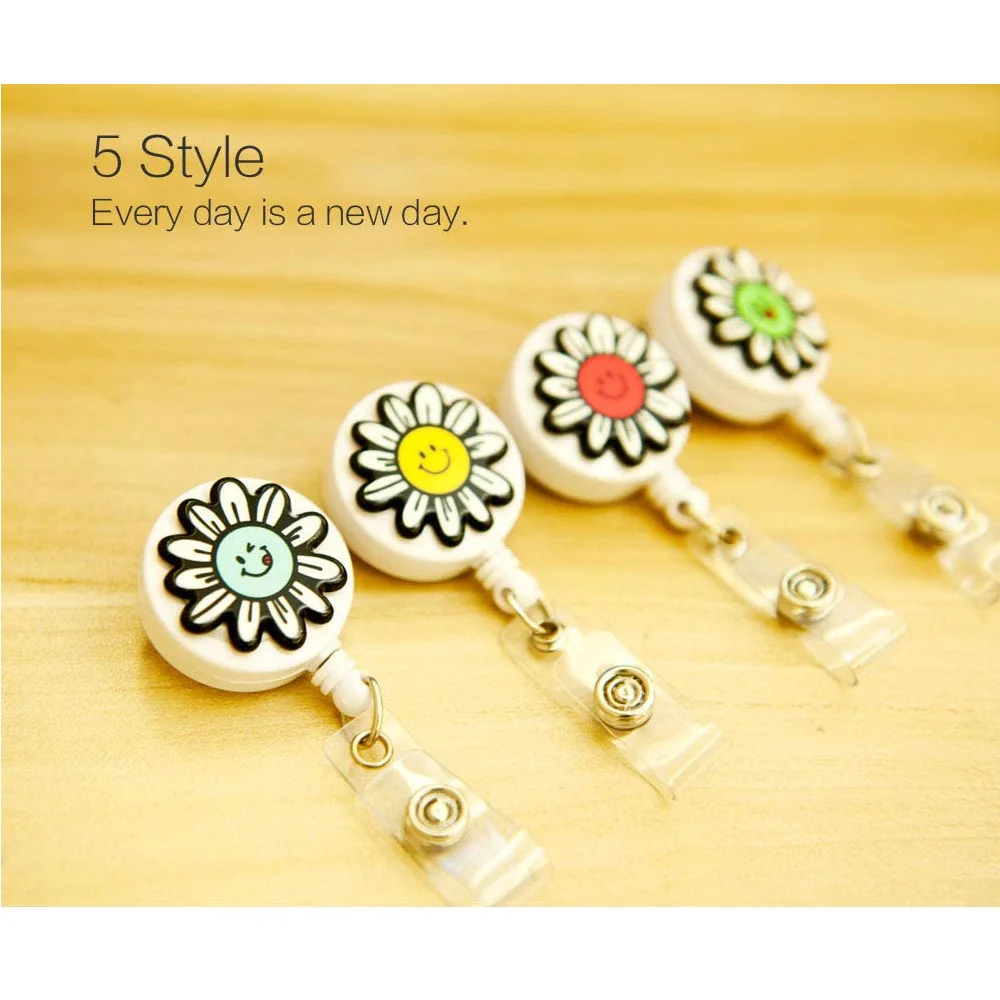 Sunflower Retractable Badge Holder with Alligator Clip 24 inch Retractable Cord ID Badge Reel