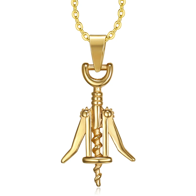 Vintage Gold Wine Opener Necklace for Men Boys Stainless Steel Jewelry Gift  Corkscrew Bottle Opener Pendant Necklace