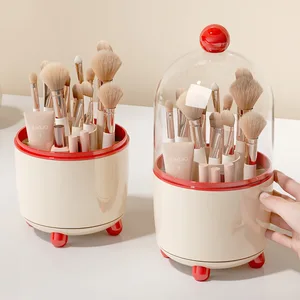 Rotating Makeup Brush Storage Box Plastic Dust-Proof Storage Tube for Desktop Cosmetics Dressing Table Storage